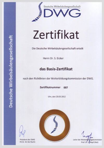 Basis-Zertifikat Prof. Dr. med. Sven O. Eicker