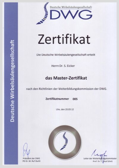 Master-Zertifikat Prof. Dr. med. Sven O. Eicker