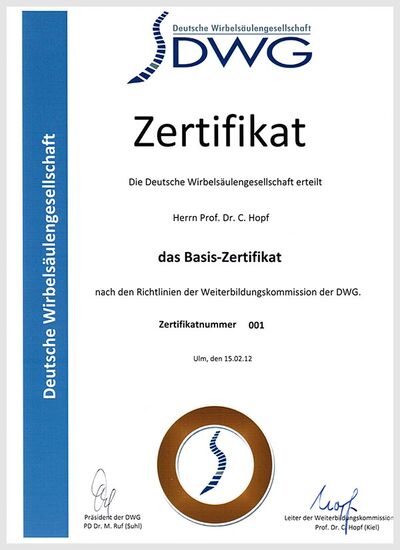 Basis-Zertifikat Prof. Dr. med. Christof Hopf
