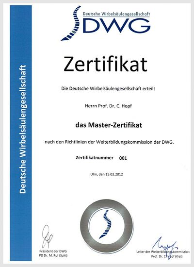 Master-Zertifikat Prof. Dr. med. Christof Hopf